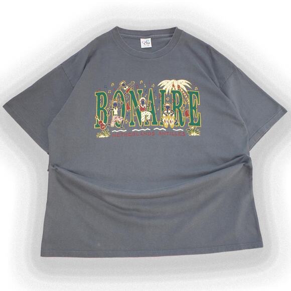 Vintage 90's Netherlands Antilles Gray Graphic Tee - Picture 1 of 6